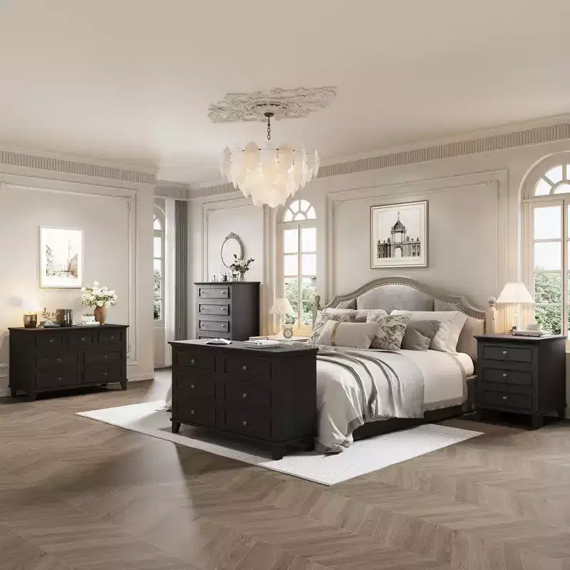 Farmhouse Brown Dresser for Bedroom with 6 Drawer, Double Dresser TV Stand with Vintage Handle, Wide Wood Dressers & Chests of Drawers