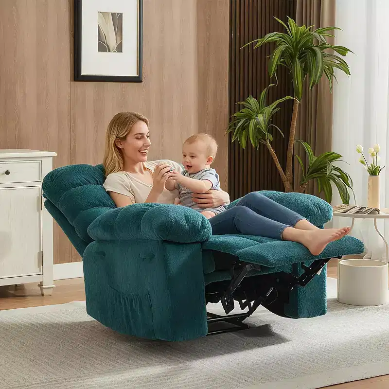 Manual Reclining Chair, Padded Ergonomic Design with Breathable Fabric and Side Storage Pockets, for Living Room