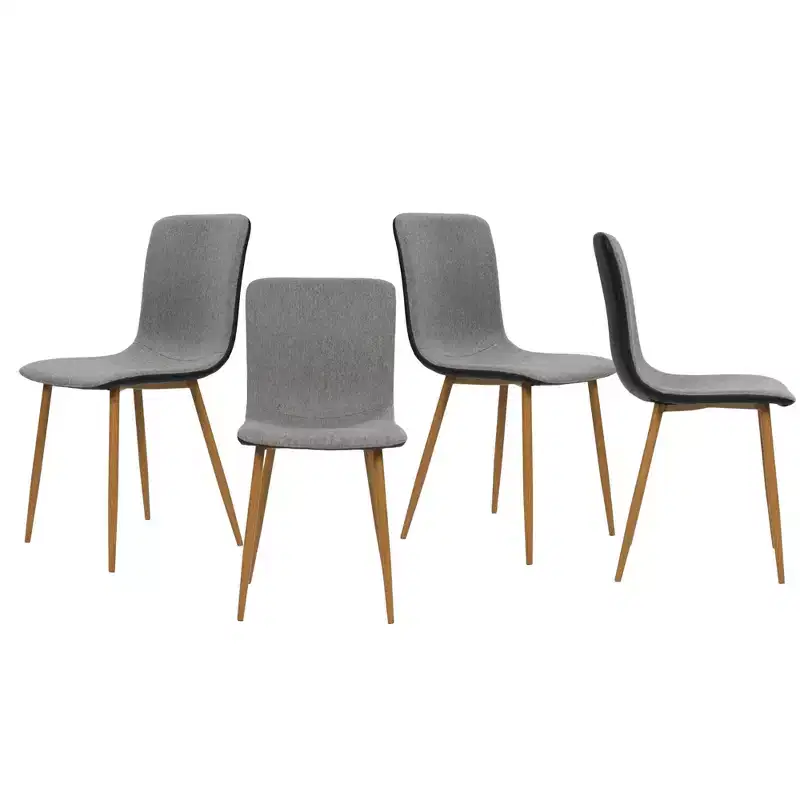 Grey & Black Dining Chairs Set of 4, Mid-Back Fabric Seat & PU Back with Oak Metal Legs
