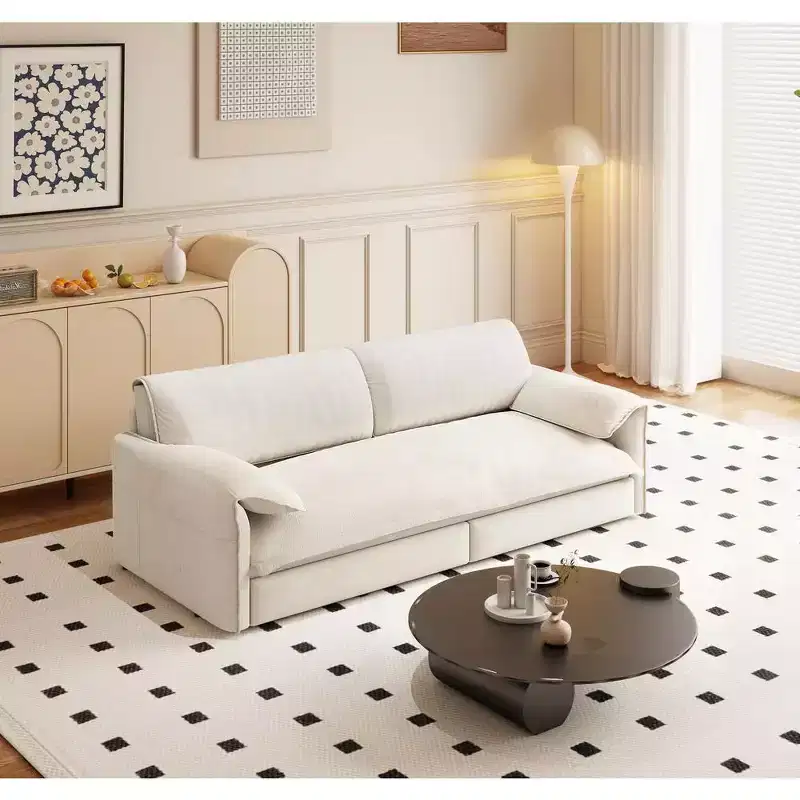 Whison 3-in-1 Velvet Queen Sleeper Sofa Bed & Chaise Lounge with Side Storage Pockets, 2 Seats