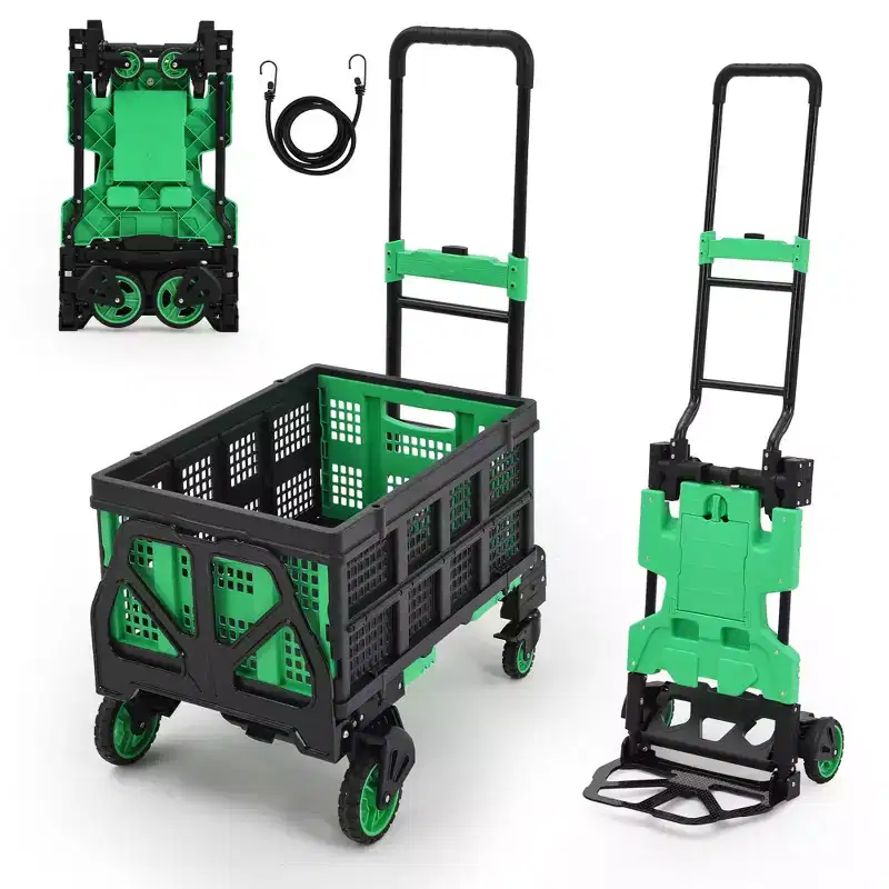 2-in-1 Folding Hand Truck with Basket, Retractable Handle & 4 Wheels – 330 LB