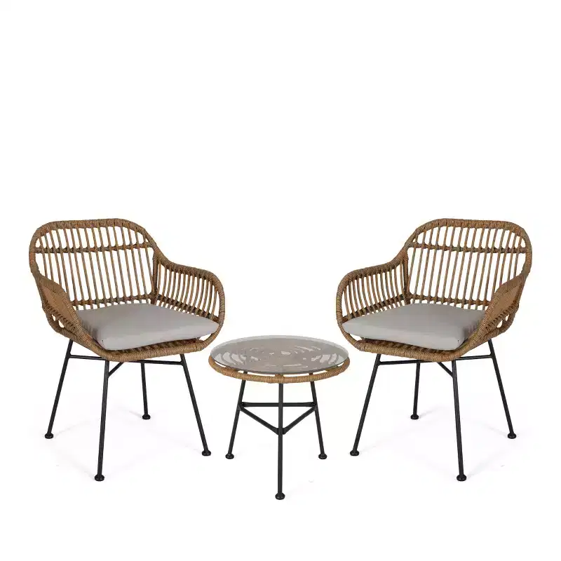 Christopher Knight Home Lehrman Outdoor Wicker and Tempered Glass 3 Piece Chat Set with Cushion
