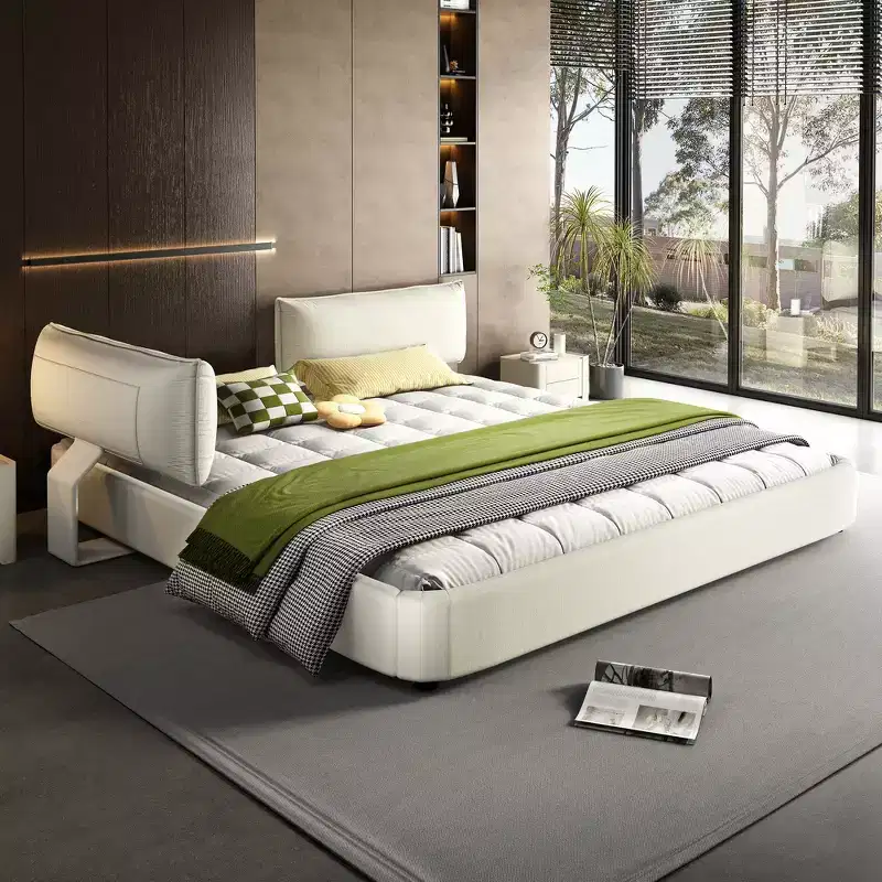 Whisen King Size Cloud Bed Frame, Chenille Upholstered Bed with Oversized Padded Movable Headboard, Round Corner