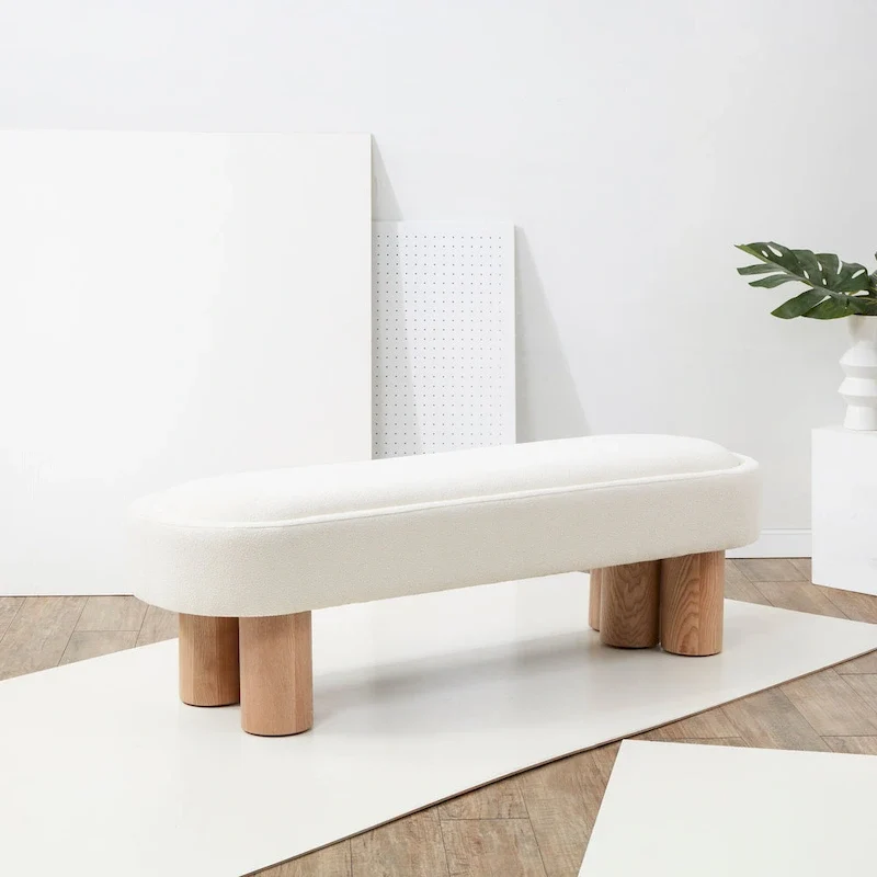 60in W Boucle Upholstered Entryway Bench, 19in D x 18in H, Modern Accent Seating for Bedroom or Hallway