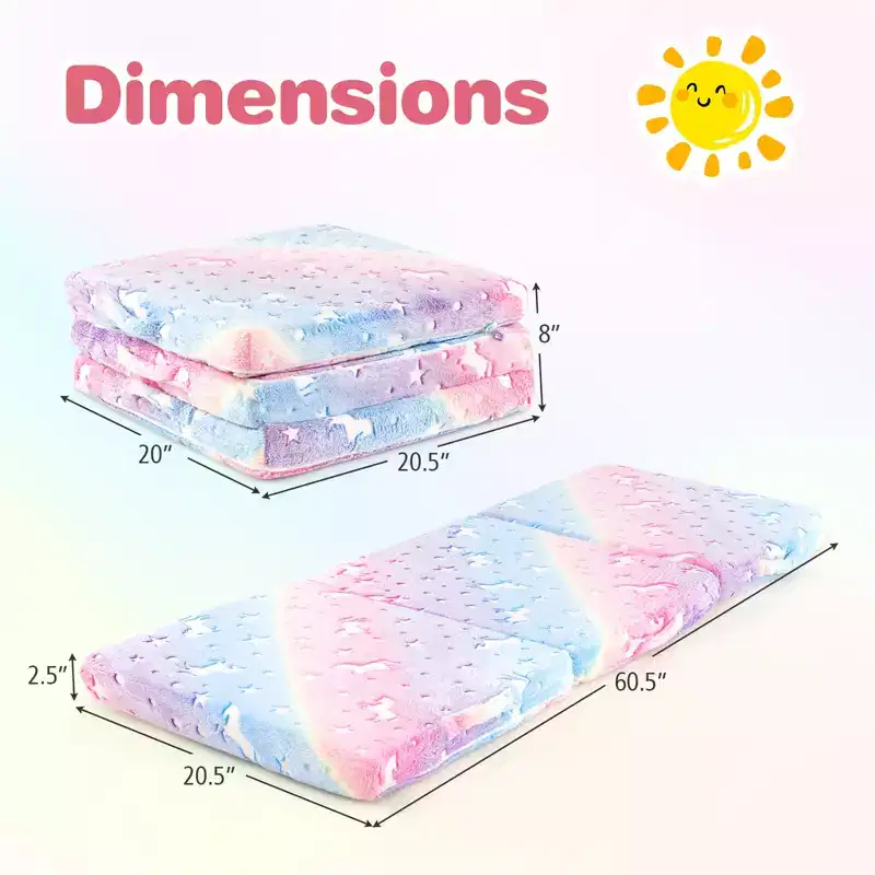 Foldable Floor Mattress for Kids Glow in the Dark Toddler Nap Mat Tri-Folding Colorful/Grey/Pink