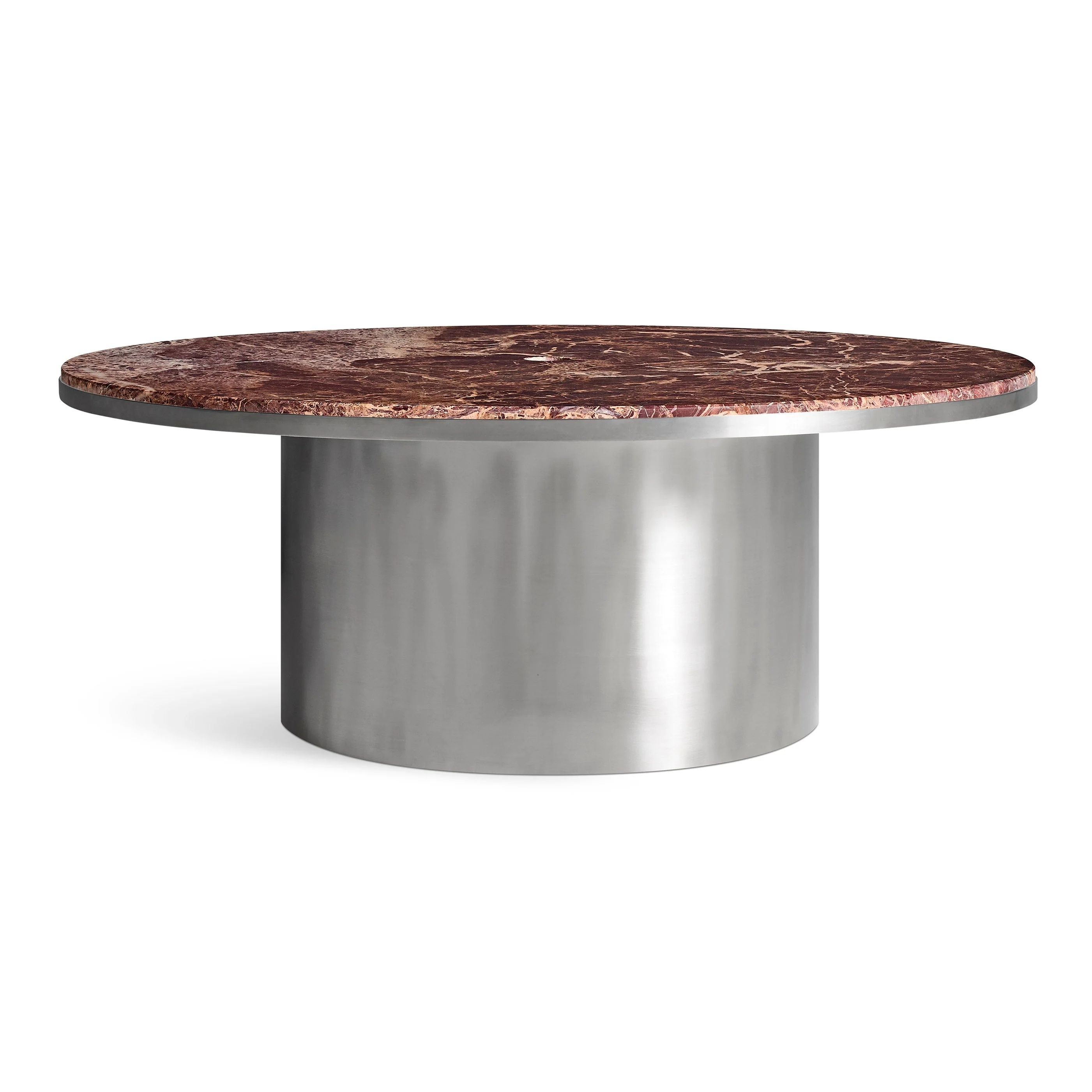 Modern White Marble Steel Coffee Table with Round Cutout Top for Living Room