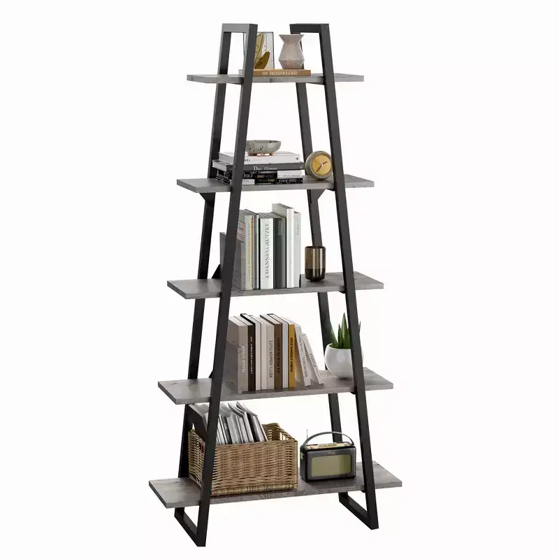 Tall 5-Tier Industrial Wood Bookshelf – Open Rustic Design, Standing Display Shelves