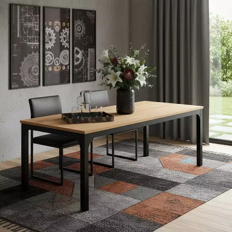 HomeRoots 46 Natural and Black Wood and Iron Dining Table