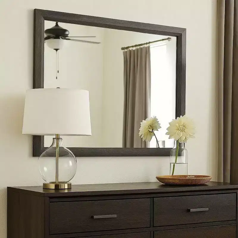 Royal Hampton 39 Inch Contemporary Wooden Frame Mirror, Gray