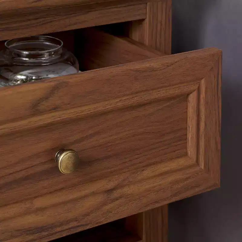 1-Drawer 1-Shelf Nightstand with Gold Pulls, Walnut Finish Bedside Table