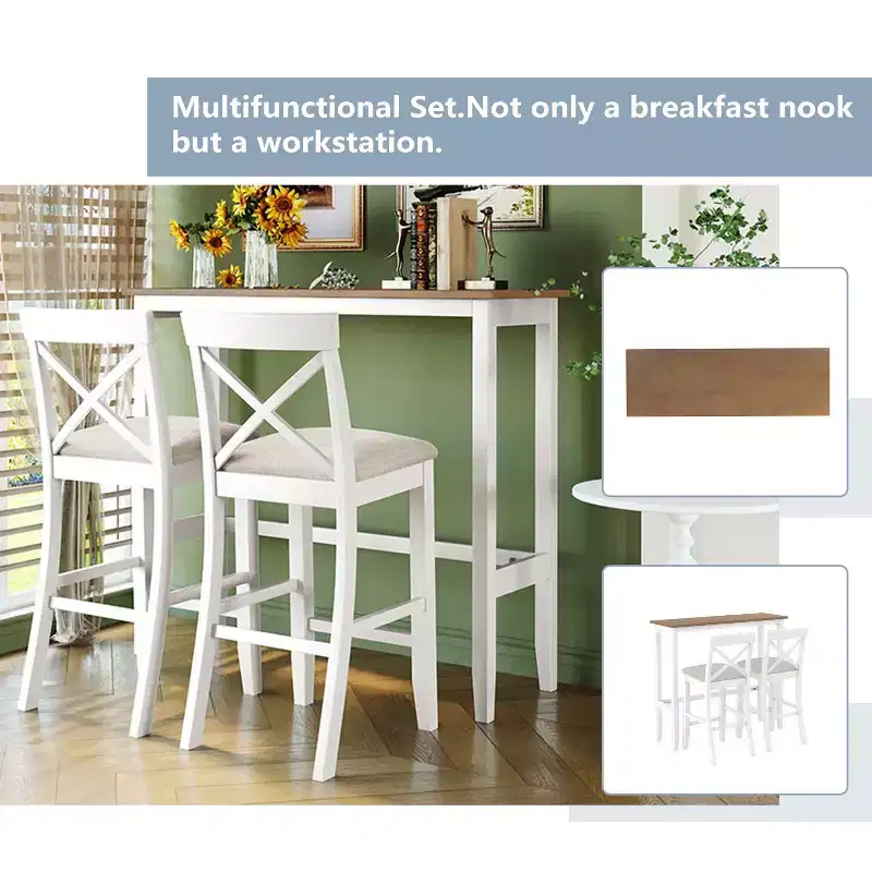 Okak Farmhouse Wood Bar Height Dining Table Set & Breakfast Nook Chairs,Rectangular Dinette Set for Kitchen,Dining Room