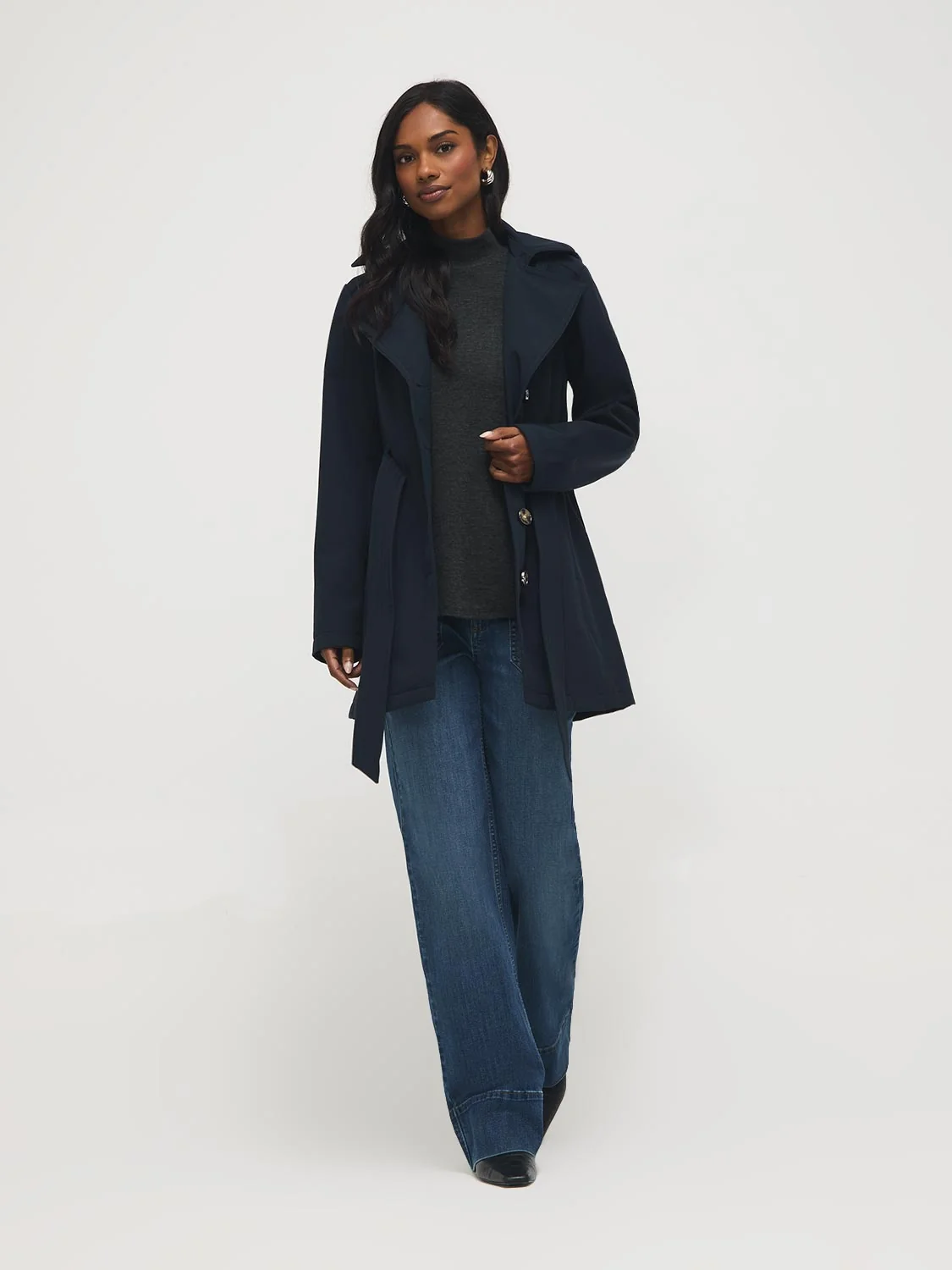 Mid-Length Hooded Trench Coat