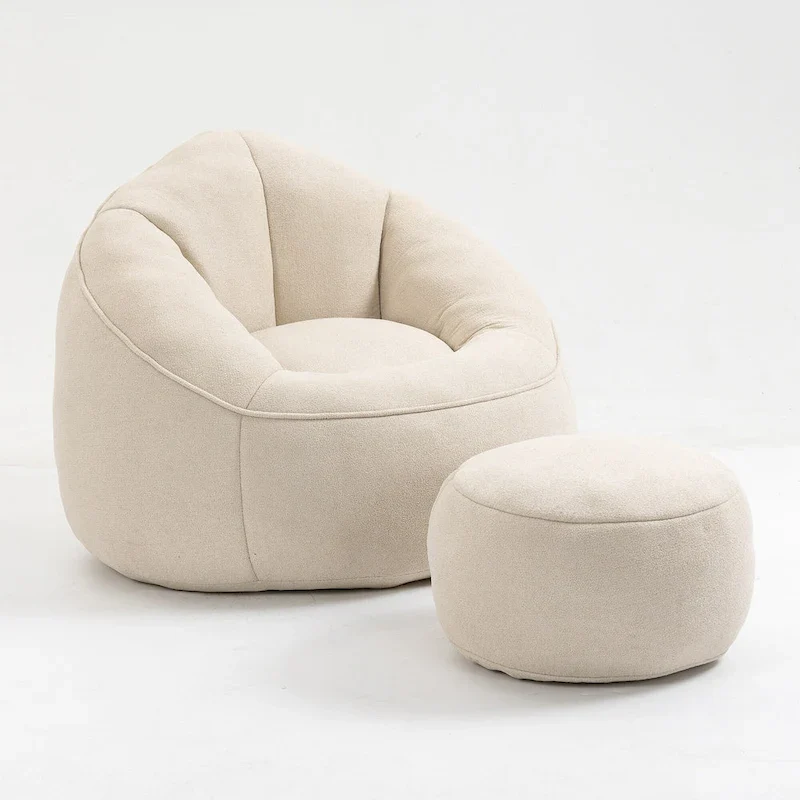 Beige Modern 40 Microfiber Accent Chair with Ottoman