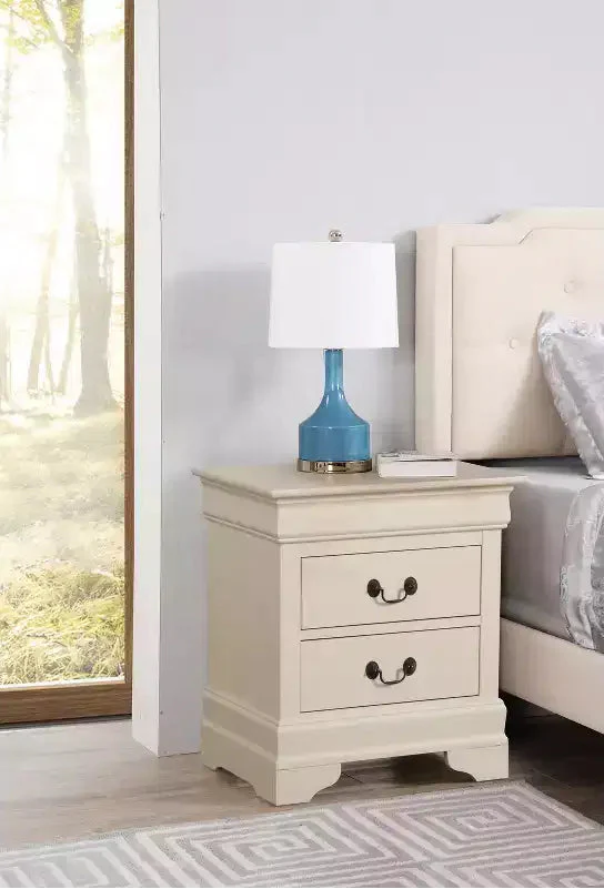 24 in.H x 22 in W Rectangle Beige Finish 2 Drawers Veneer Nightstand For Living Room and Bedroom