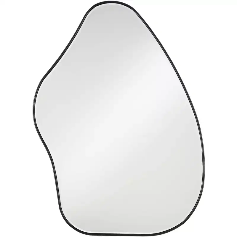 Noble Park Cavandish Rounded Curved Abstract Vanity Wall Mirror Modern Beveled Glass Matte Black Wood Frame 28 Wide for Bathroom