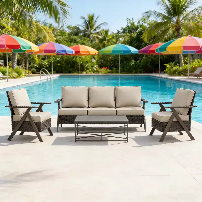 Bestier Patio Furniture Set, Outdoor Conversation Set with Thick Cushion Sofa Chairs Coffee Table for Garden Backyard Porch