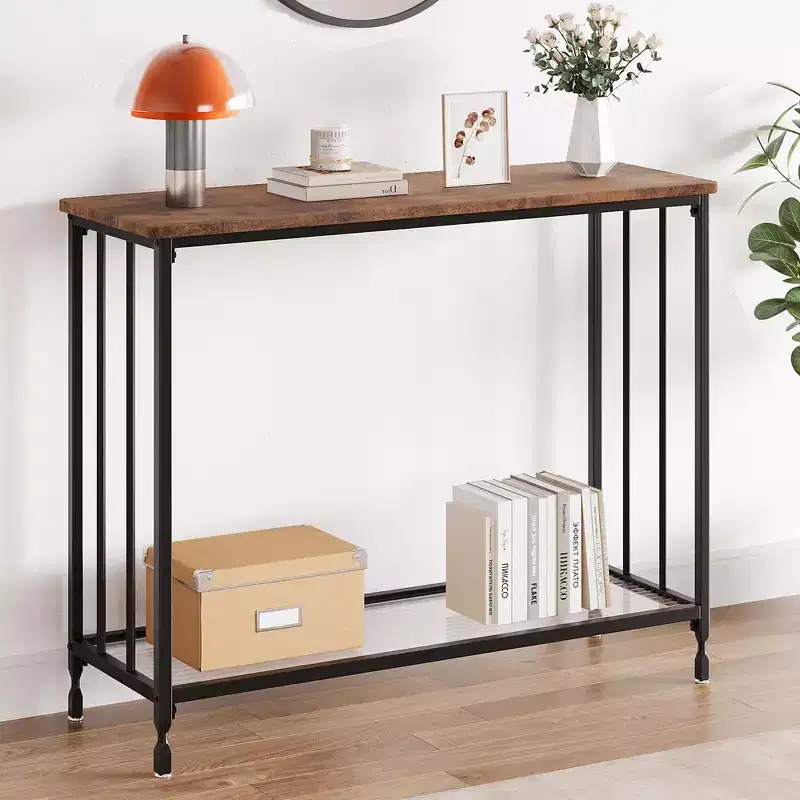33.5/41.5 Console Table, Industrial entryway Table, Narrow Sofa Table with Glass Shelf
