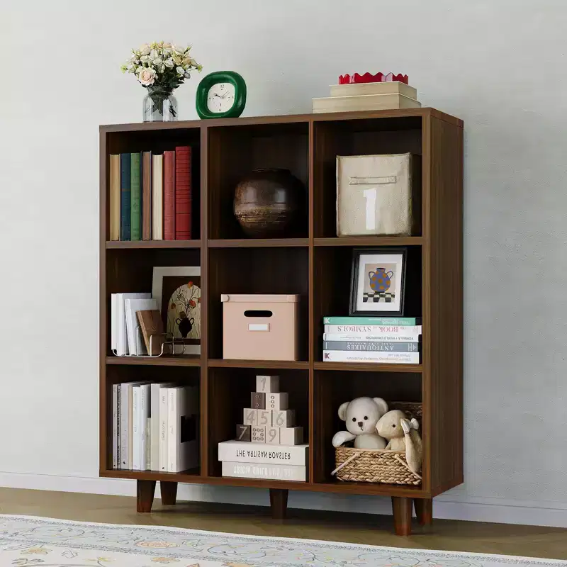 9-Cube Mid-Century Modern Bookshelf, Retro Brown with Anti-Tip Legs