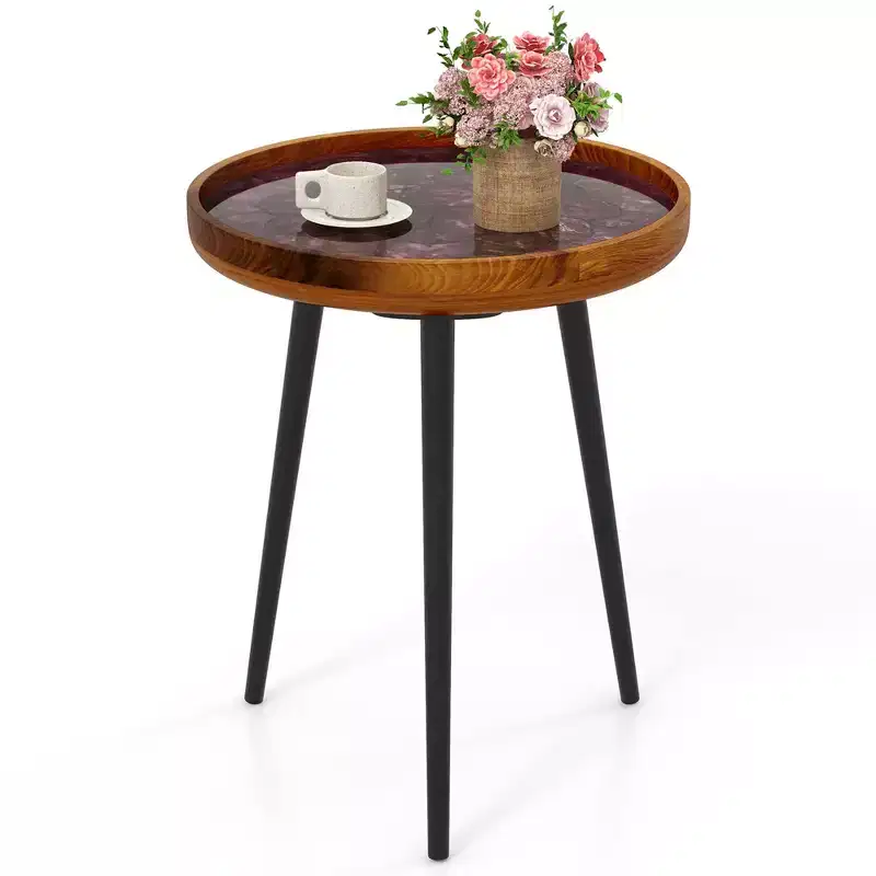 Costway 16 Round End Table Mid-century Modern Coffee Table with Sea Shell Decoration Brown/Green