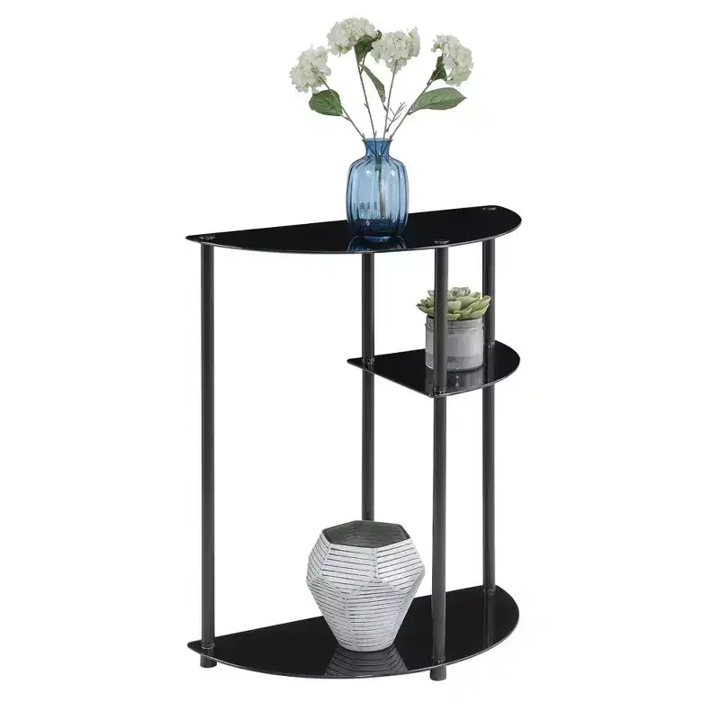 Breighton Home Designs2Go Classic Glass 3 Tier Display Entryway Hall Table in Black/Black