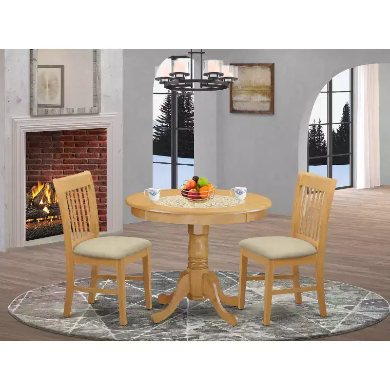 HomeStock Belmont 3-Pc Small Kitchen Table Set, Oak