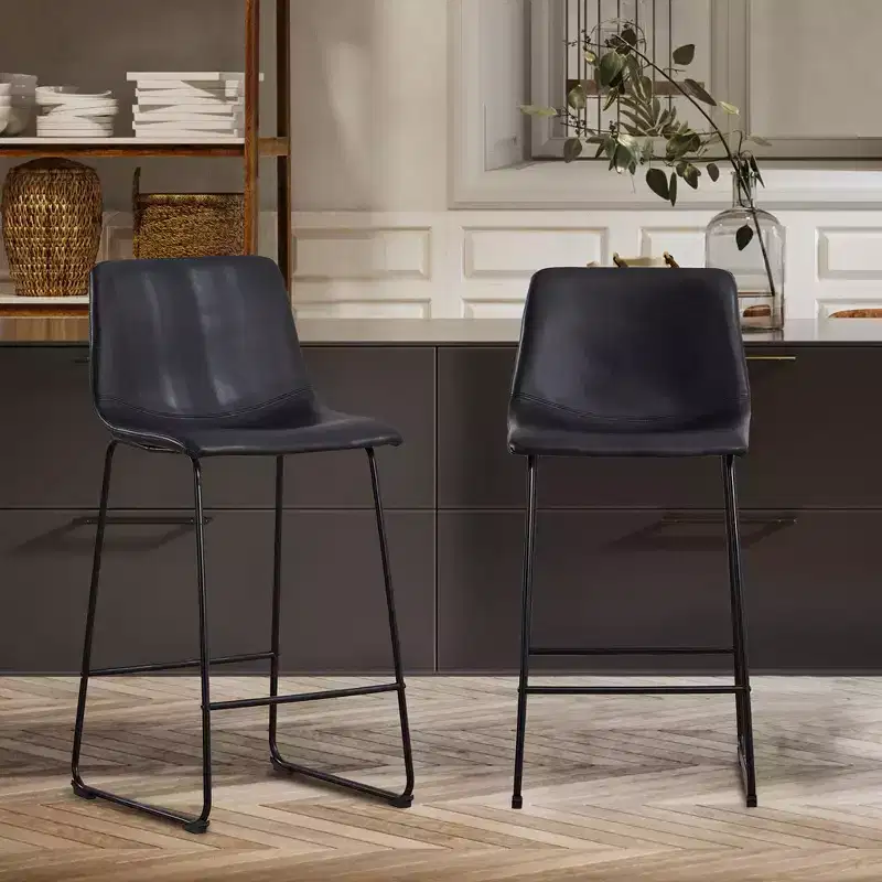 FERPIT Modern Faux Leather Counter Bar Stools Upholstered with Metal Frame 2 Pack