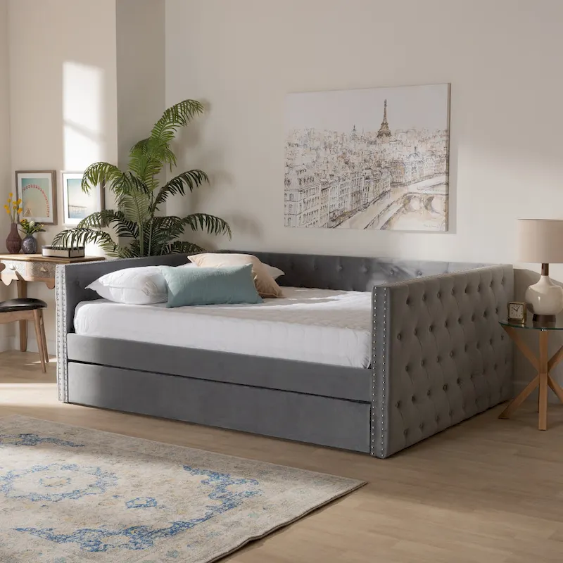 Larkin Modern Velvet Fabric Upholstered Daybed with Trundle
