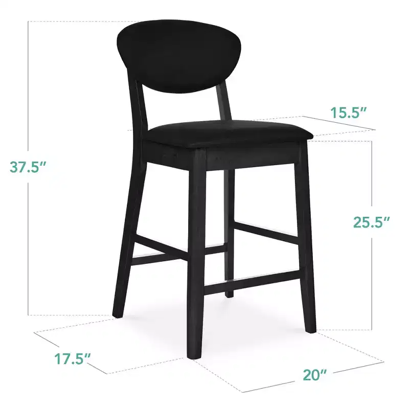 2-Piece Mid-Century Modern Wood and Upholstered Counter Height Bar Stool Set