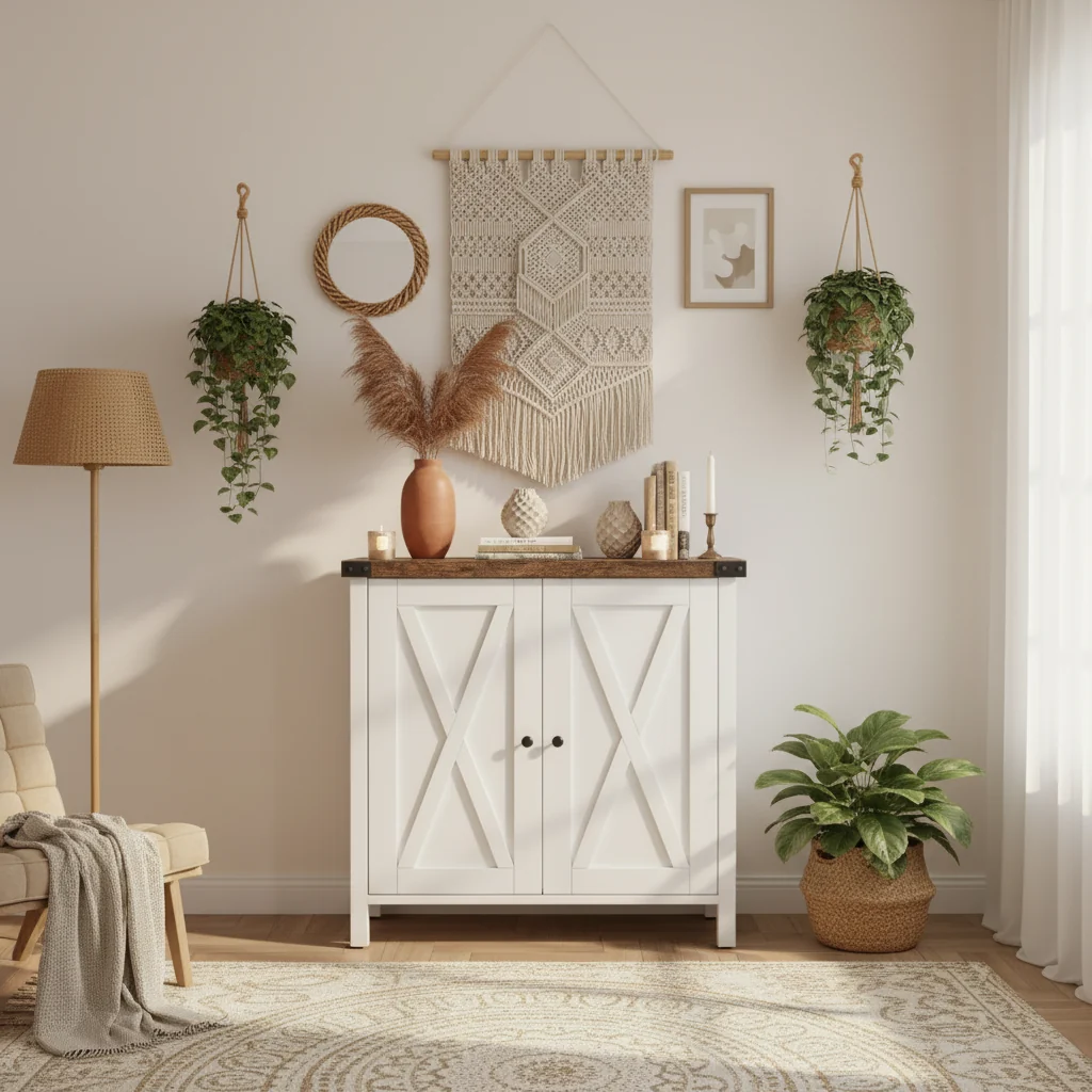 Buffet Cabinet, 60 Farmhouse Storage Sideboard with 2 Cabinets & Open Shelf, Console Cabinet for Living Room, Dining Room, Hallway