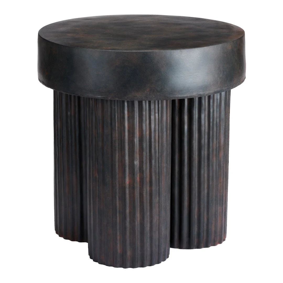 Sculptural Hand-Painted Fiber Concrete Side Table with Greek Column-Inspired Ribbed Legs for Living Room