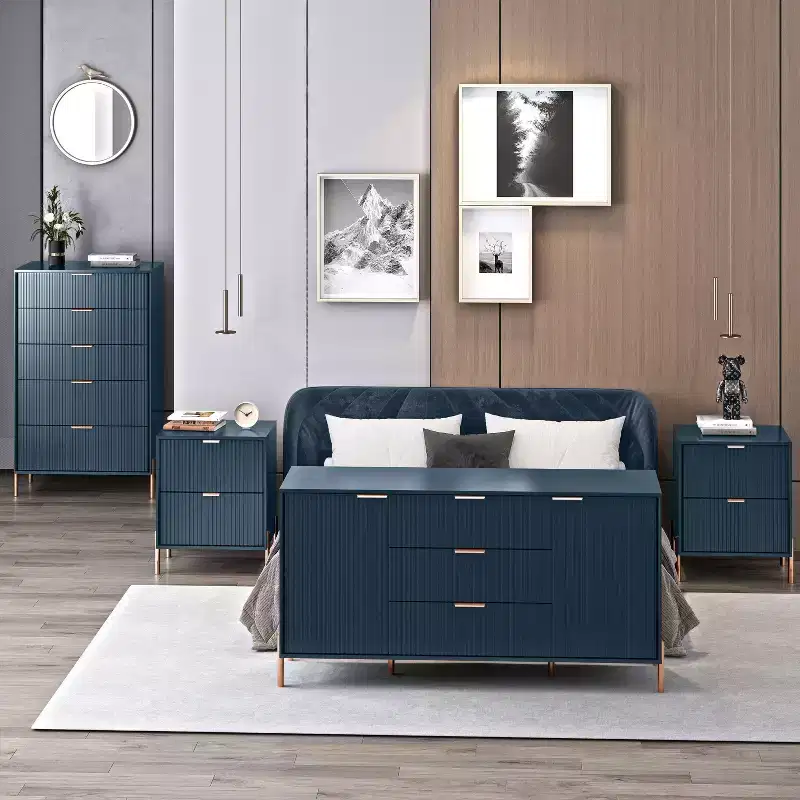 Festivo 4pc Modern Elegance Bedremm Chest and Dresser and 2 Drawer Nightstands Set Navy