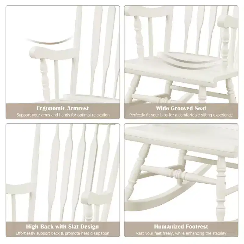 Costway Set of 2 Wood Rocking Chair Glossy Finish White\ Coffe
