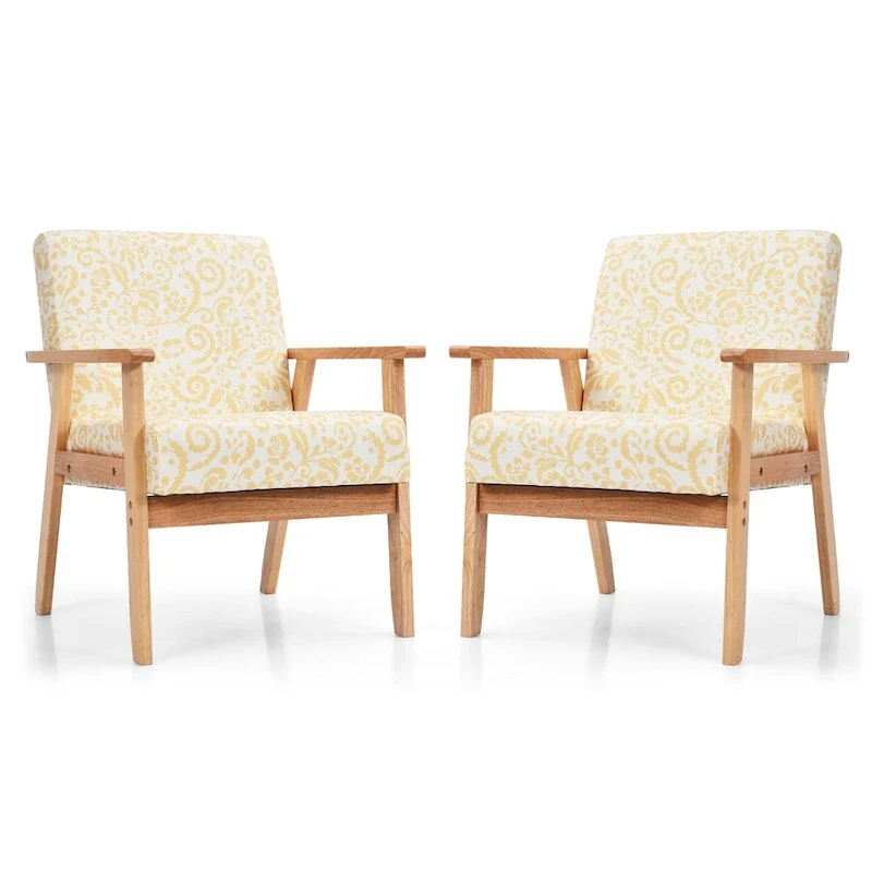 Gymax 2PCS Accent Armchair Upholstered Chair Home Office w/ Wooden - 25 x 26.5 x 32