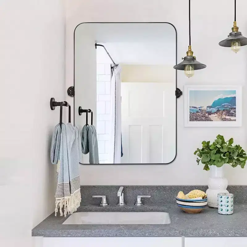 MAYEERTY 35.83x24.02x1.57in Wrought Iron Rounded Rectangle Black Swivel Metal Hanging Mirror