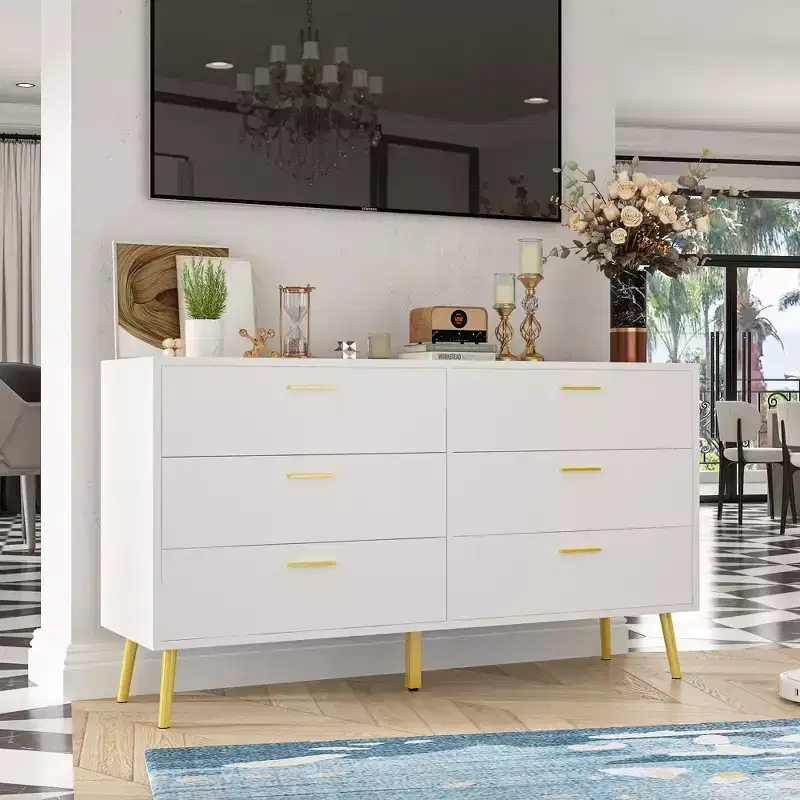 Modern Dresser With 6 Drawers Sleek Organizer Unit, Stylish for Bedroom & Living Room Organization