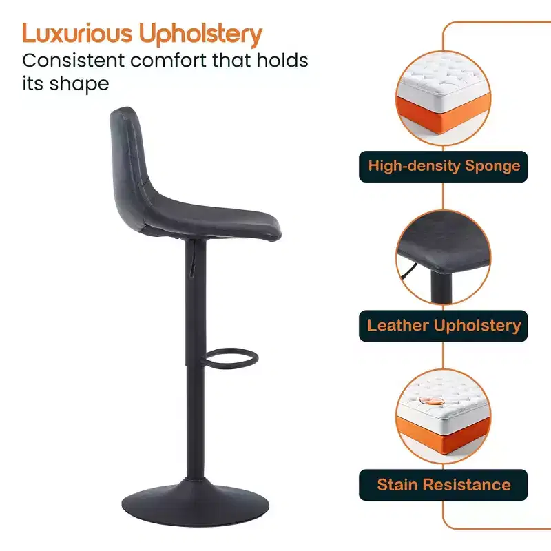 Adjustable Swivel Bar Stool Set of 2 Faux Leather Footrest Counter Height Kitchen