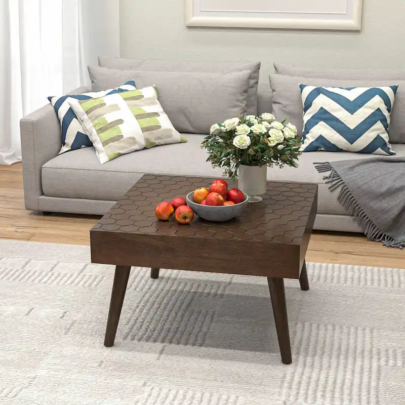 Rustic Solid Wood Square Coffee Table | 24x24x15.3 Inch | Living Room Accent