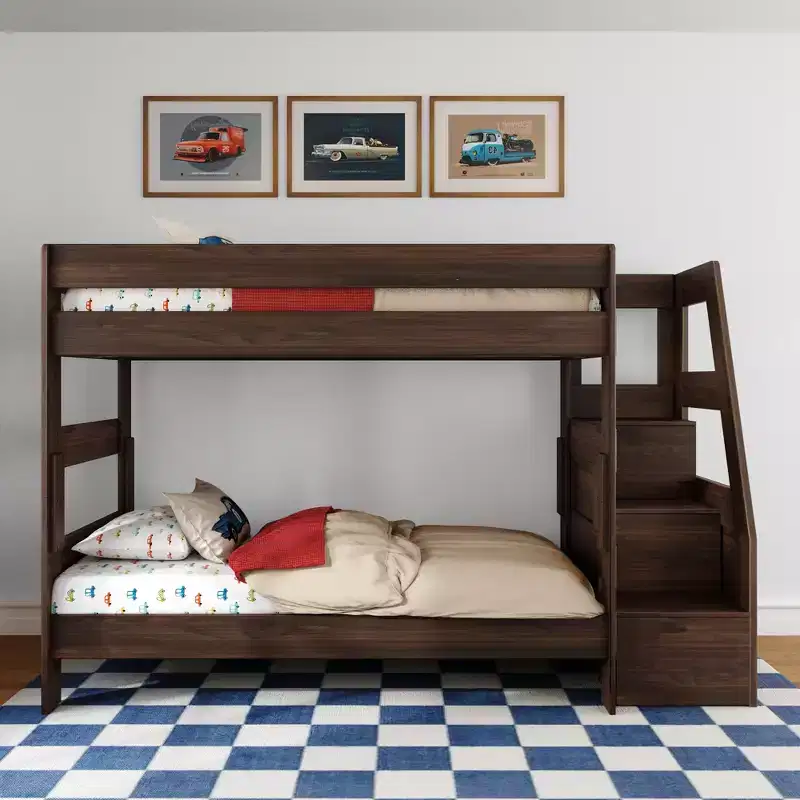 Modern Farmhouse Twin Over Twin Bunk Bed With Staircase
