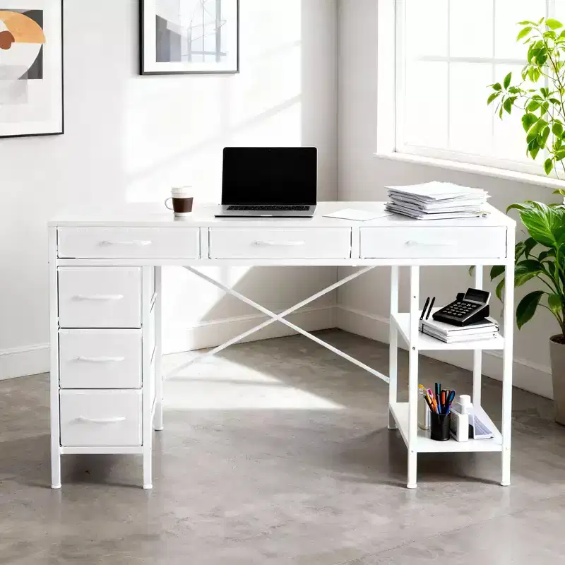 Bestier Computer Desk with 6 Fabric Drawers & Adjustable Storage Shelf-Sturdy Metal Frame, Home Office Gaming Desk