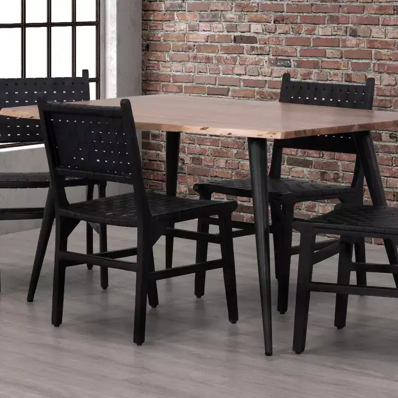 Okak Rustic Style Dining Table for 4-6 People, Acacia Wood Rectangle Dining Table Wooden Kitchen Furniture for Big Family