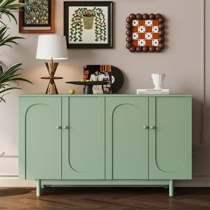 Sideboard Buffet Cabinet, Modern Kitchen Storage Cabinet With 4 Doors Adjustable Shelves, Wooden Sideboard Cabinet For Hallway Living Room