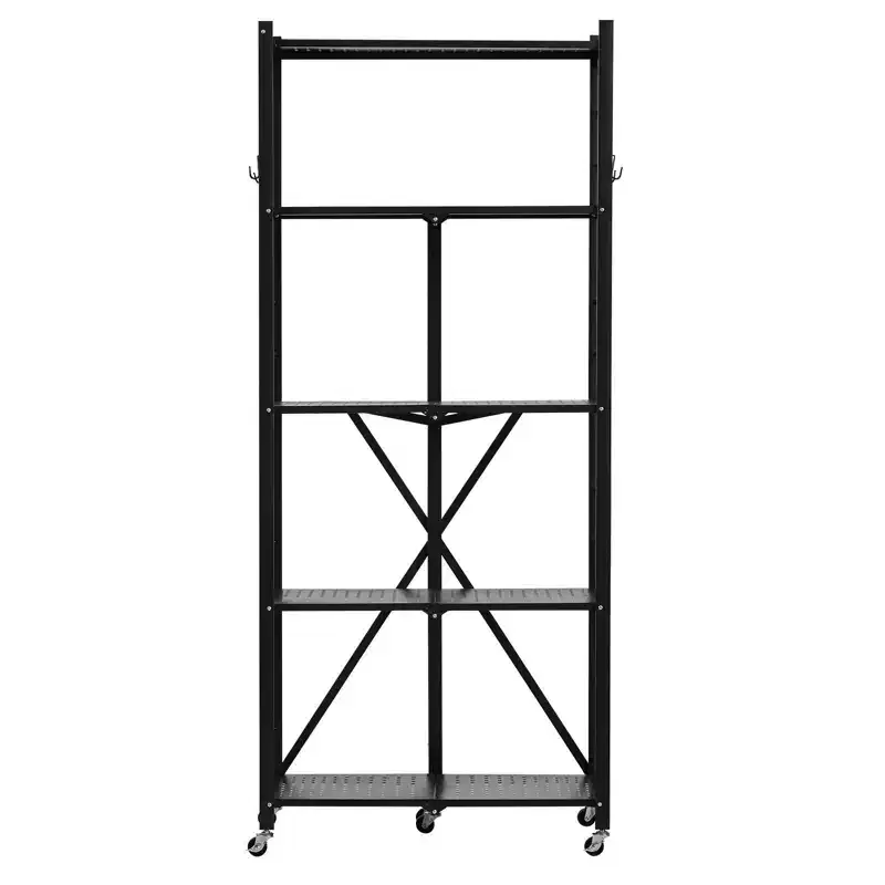 VIYET 5-Tier Foldable Storage Shelf with Wheels 28 x 13 x 66-inch Metal Shelving