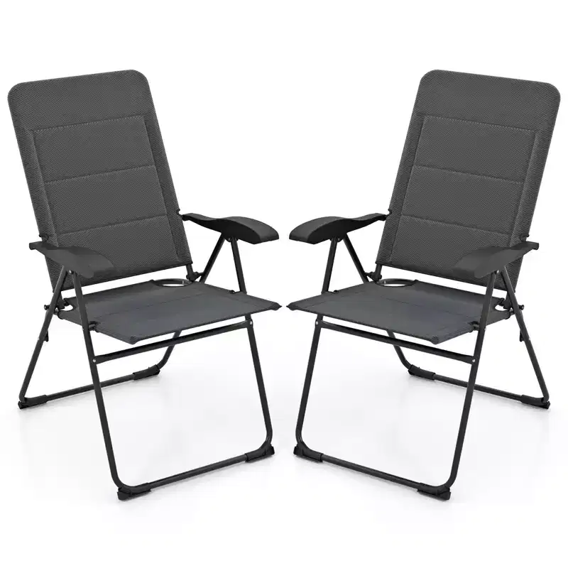 Costway 4PCS Patio Folding Chairs Back Adjustable Reclining Padded Garden Furniture