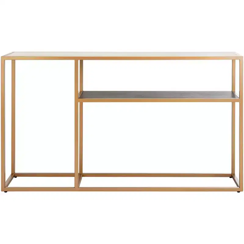 Console Table with Open Shelf — Modern Gold Frame, Staggered Tiers