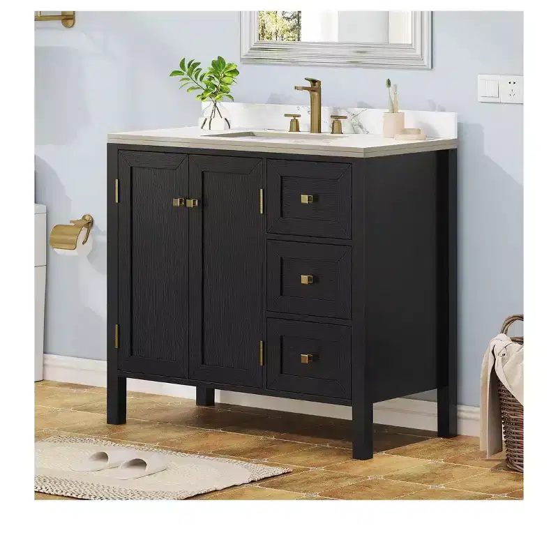 36 Inch Bathroom Vanity with Ceramic Sink Bathroom Storage Cabinet with 2 Doors amd 3 Drawers 2 Doors