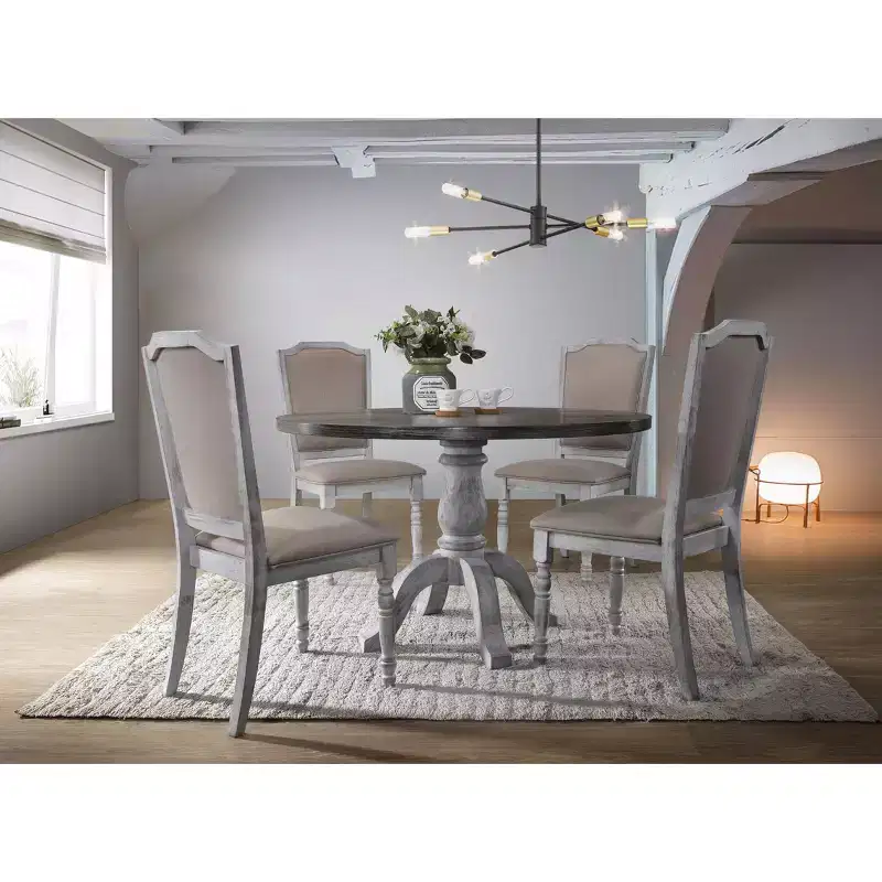 Roundhill Furniture Iris Wood Dining Set, Weathered White, 5-Piece