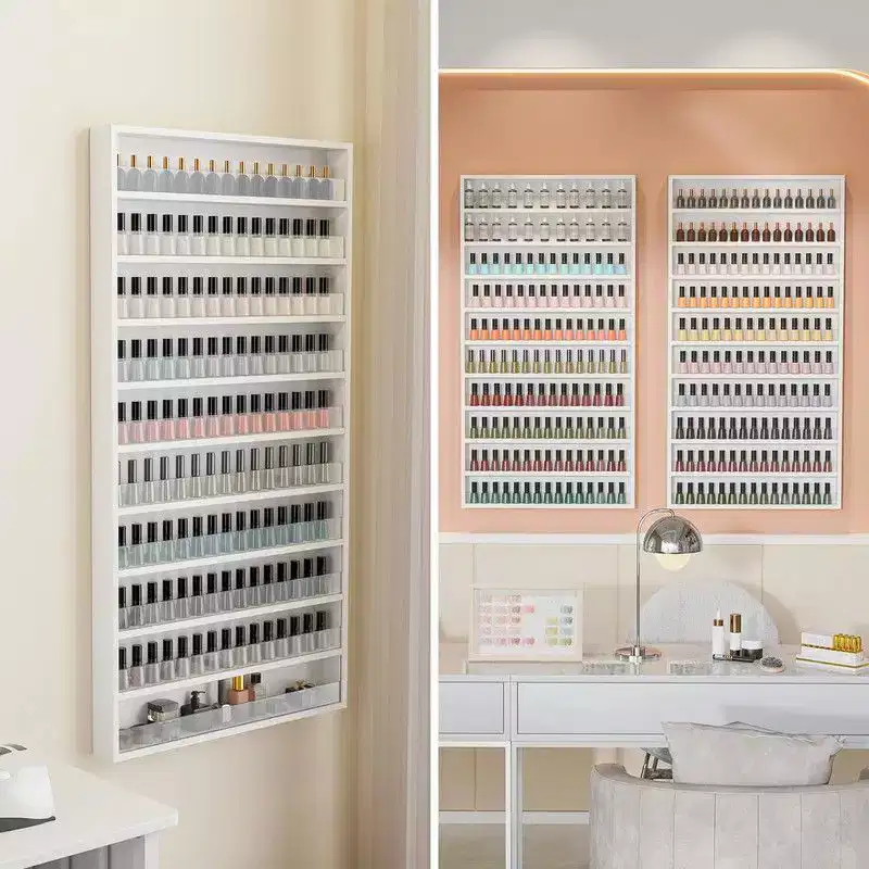 10-Layer Wall Mount Nail Polish Organizer Rack with Acrylic Baffle