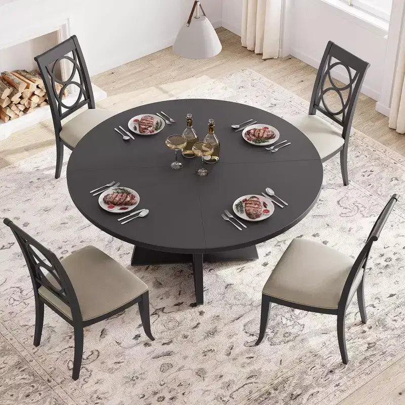 47.2 Round Farmhouse Dining Table, MDF Wood-Look Kitchen Table for Dining Room, Breakfast Nook and Everyday Gatherings