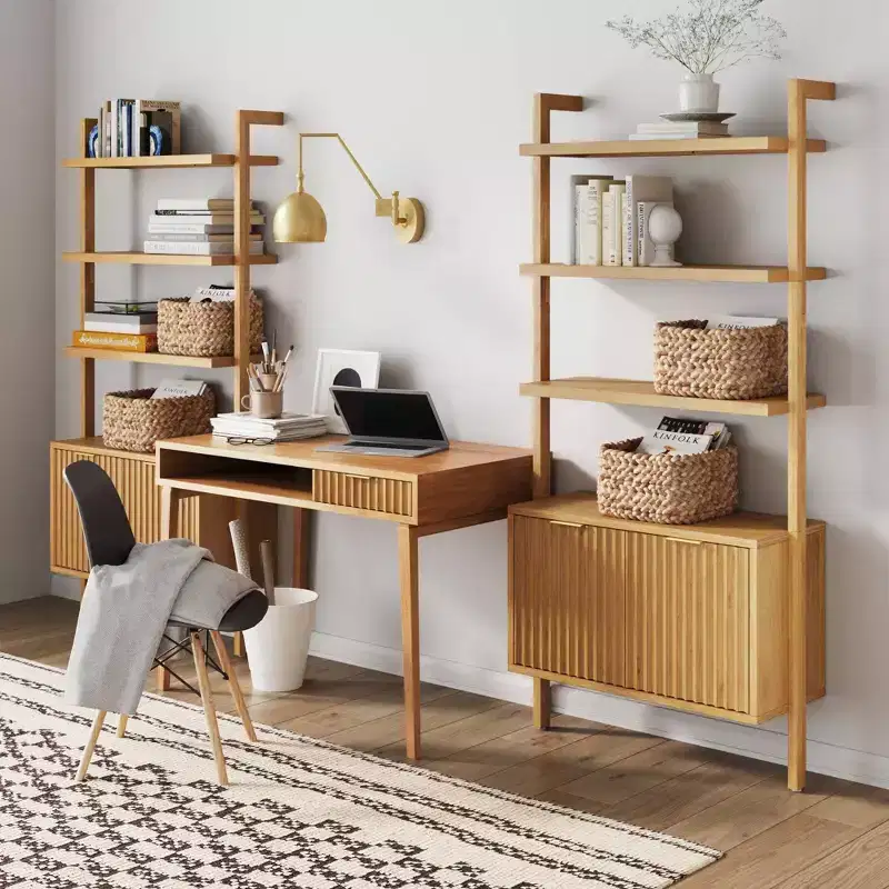 Nathan James Jasper Wood Fluted Desk Wall Unit Brown