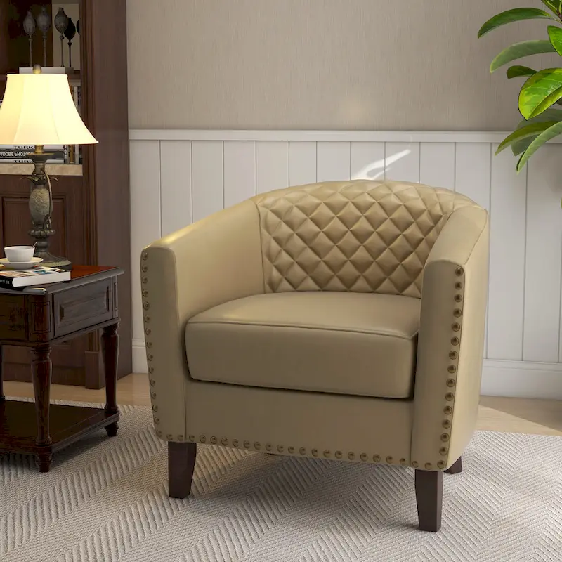 Ethan Accent Chair Barrel PU Leather with Nailhead Trim